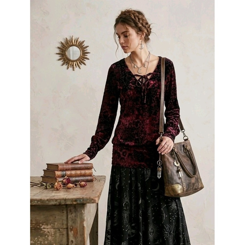 Venus Top Womens Size M Red Purple Black Velvet Burnout  Whimsigoth Grunge